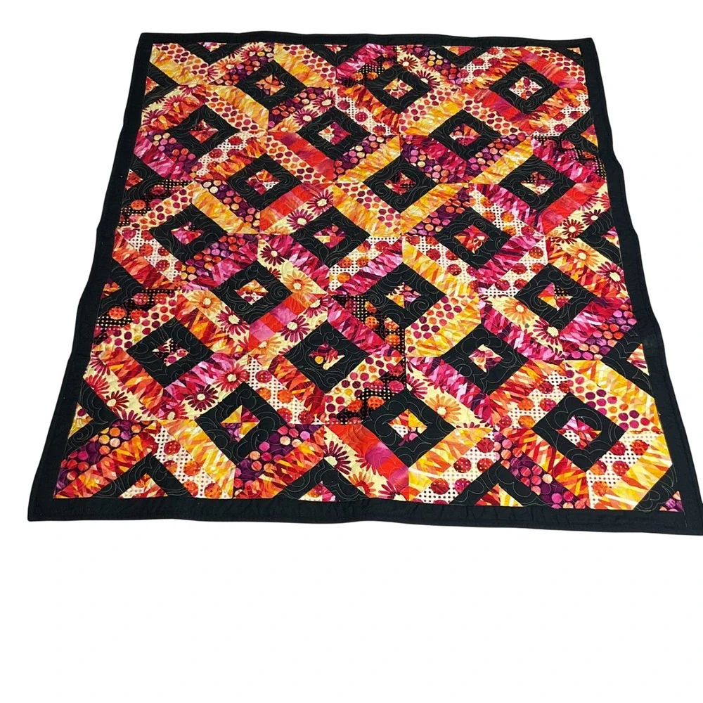 Modern Art‎ Quilt 47x52 Hand Quilted Geometric Signed Fiber Art Wall Hanging